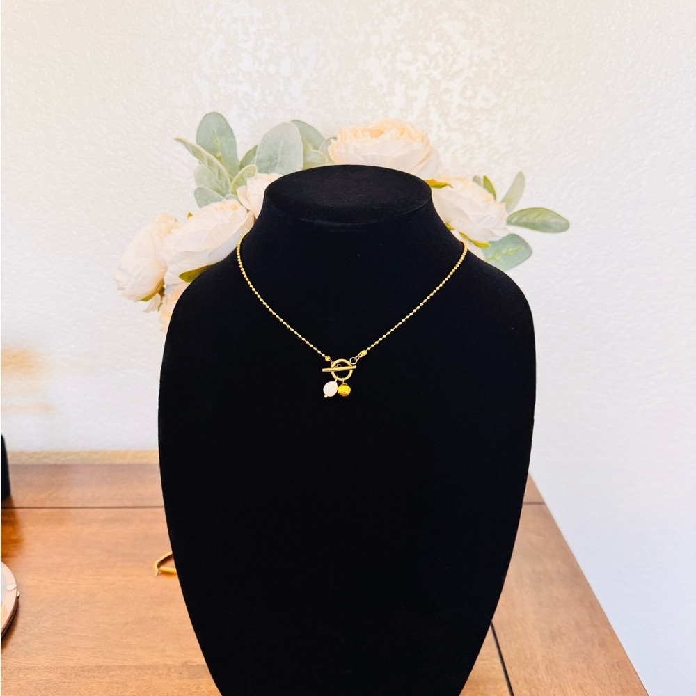 Gold Necklace with Gemstone Charms - Picture 3 of 4